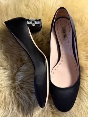 Miu Miu Crystal Satin Heel Shoes